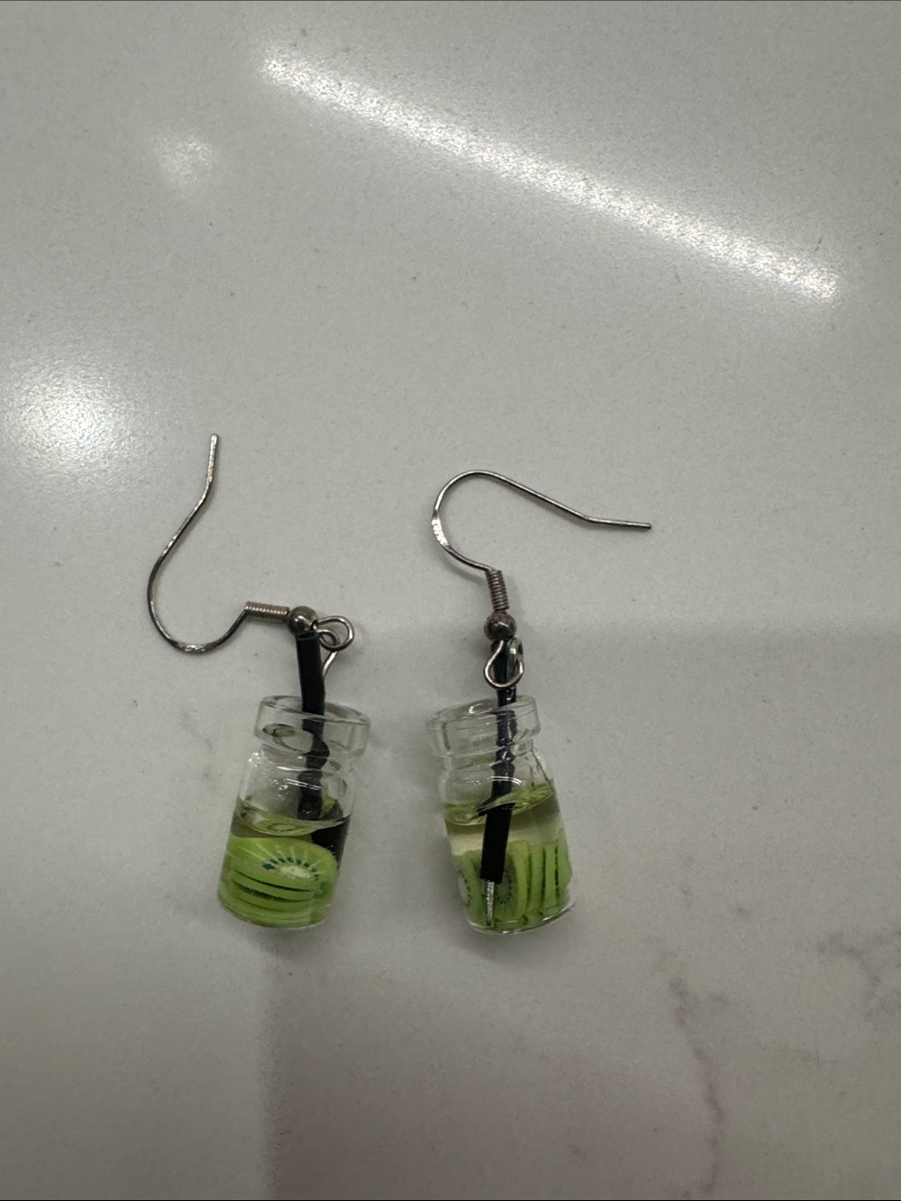 Mini Jar Kiwi Drink Dangle Earrings - Green